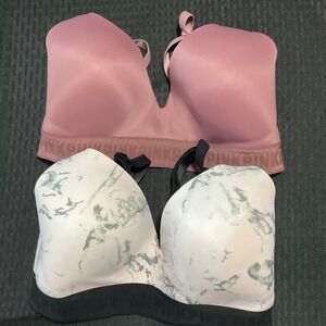 Victoria's Secret PINK Wear Everywhere Wireless Bra Lot 2 34DD Mauve Marble